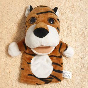 GUC ~ Kellytoy 10" Tiger Plush Hand Puppet With Large Gold Sparkly Plastic Eyes